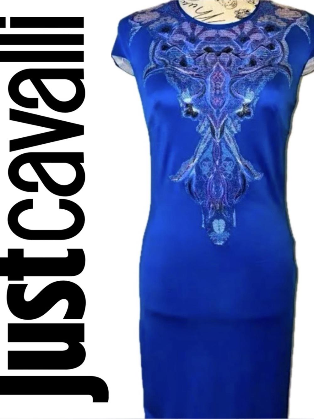JUST CAVALLI Satin Embroidered Dress